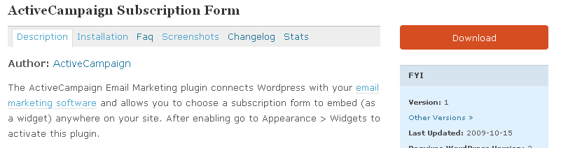 Screenshot of WordPress plugin page