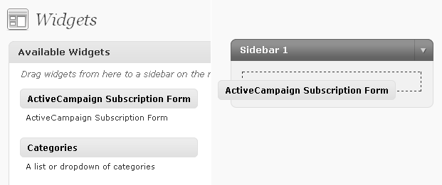 Screenshot of WordPress widgets page