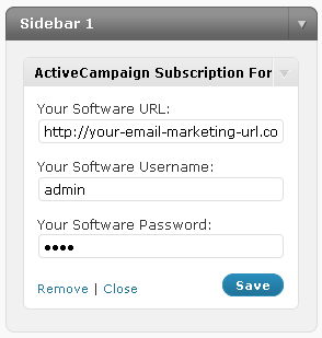 Screenshot of WordPress widgets page