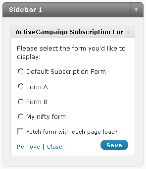 Screenshot of WordPress widgets page